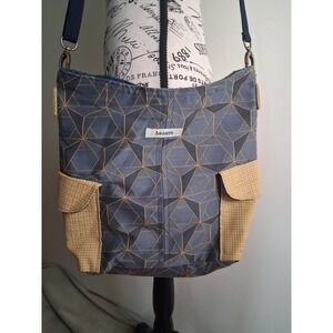 Bakeapple Blue Canvas Geometric Starburst Crossbody Bag Cargo Pockets Messenger